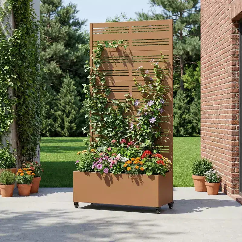 Dovelina Raised Garden Bed with Trellis Metal Planter Box with Privacy Screen for Climbing Plants-59 x 30/60, 47 x 47/94,72 x 35/47/70/94