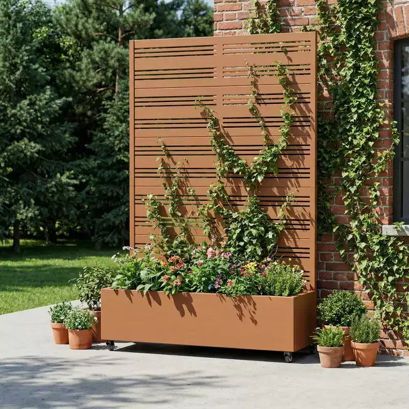 Dovelina Raised Garden Bed with Trellis Metal Planter Box with Privacy Screen for Climbing Plants-59 x 30/60, 47 x 47/94,72 x 35/47/70/94