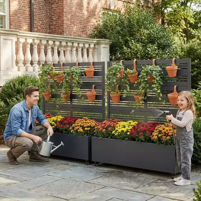 Dovelina Raised Garden Bed with Trellis Metal Planter Box with Privacy Screen for Climbing Plants-59 x 30/60, 47 x 47/94,72 x 35/47/70/94