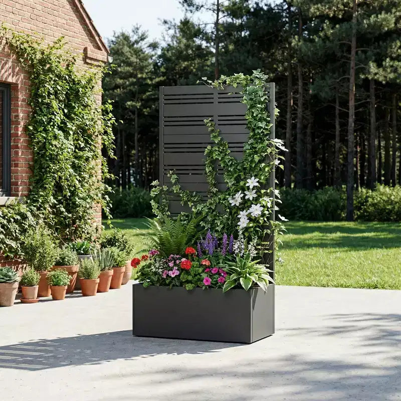 Dovelina Raised Garden Bed with Trellis Metal Planter Box with Privacy Screen for Climbing Plants-59 x 30/60, 47 x 47/94,72 x 35/47/70/94