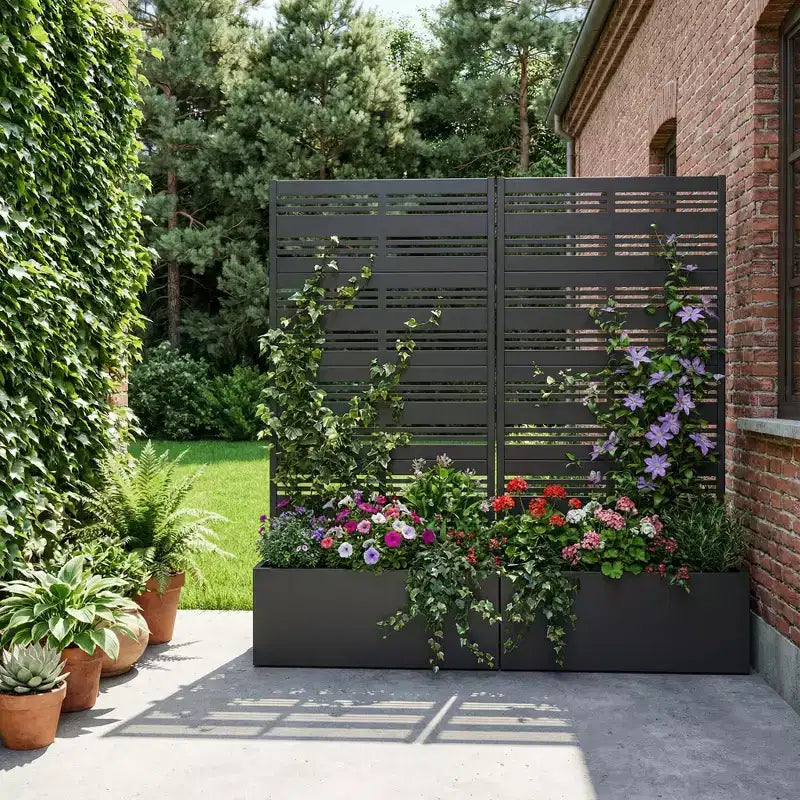 Dovelina Raised Garden Bed with Trellis Metal Planter Box with Privacy Screen for Climbing Plants-59 x 30/60, 47 x 47/94,72 x 35/47/70/94
