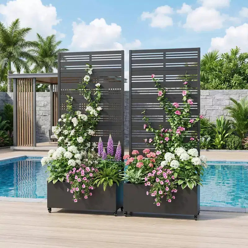 Dovelina Raised Garden Bed with Trellis Metal Planter Box with Privacy Screen for Climbing Plants-59 x 30/60, 47 x 47/94,72 x 35/47/70/94