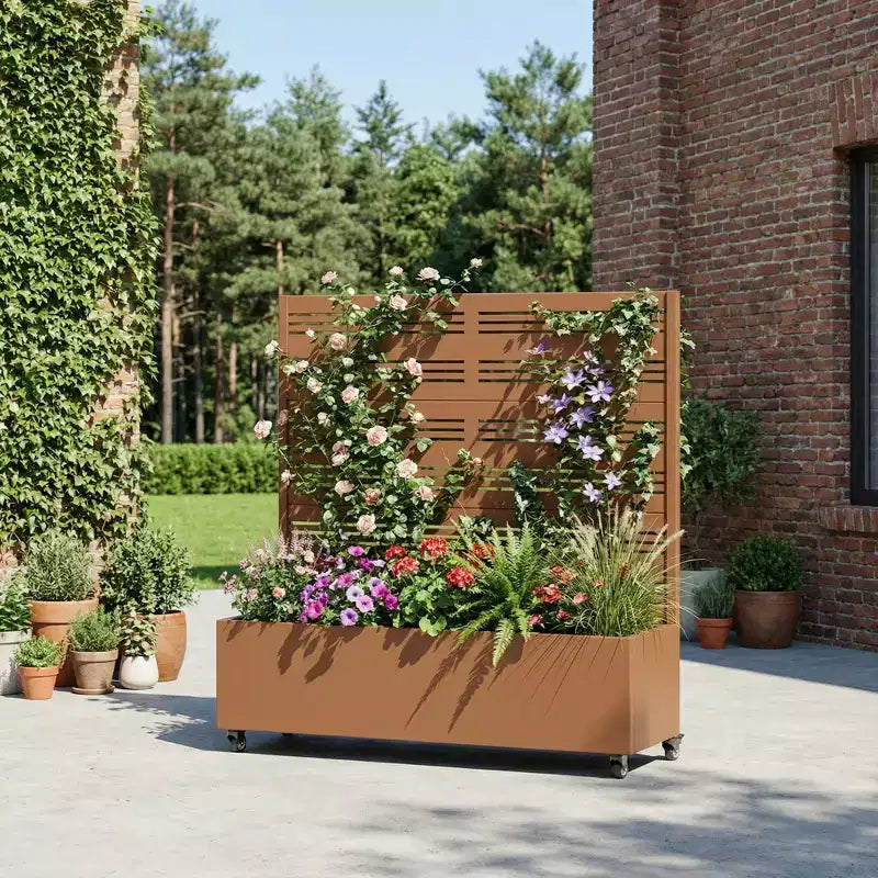 Dovelina Raised Garden Bed with Trellis Metal Planter Box with Privacy Screen for Climbing Plants-59 x 30/60, 47 x 47/94,72 x 35/47/70/94