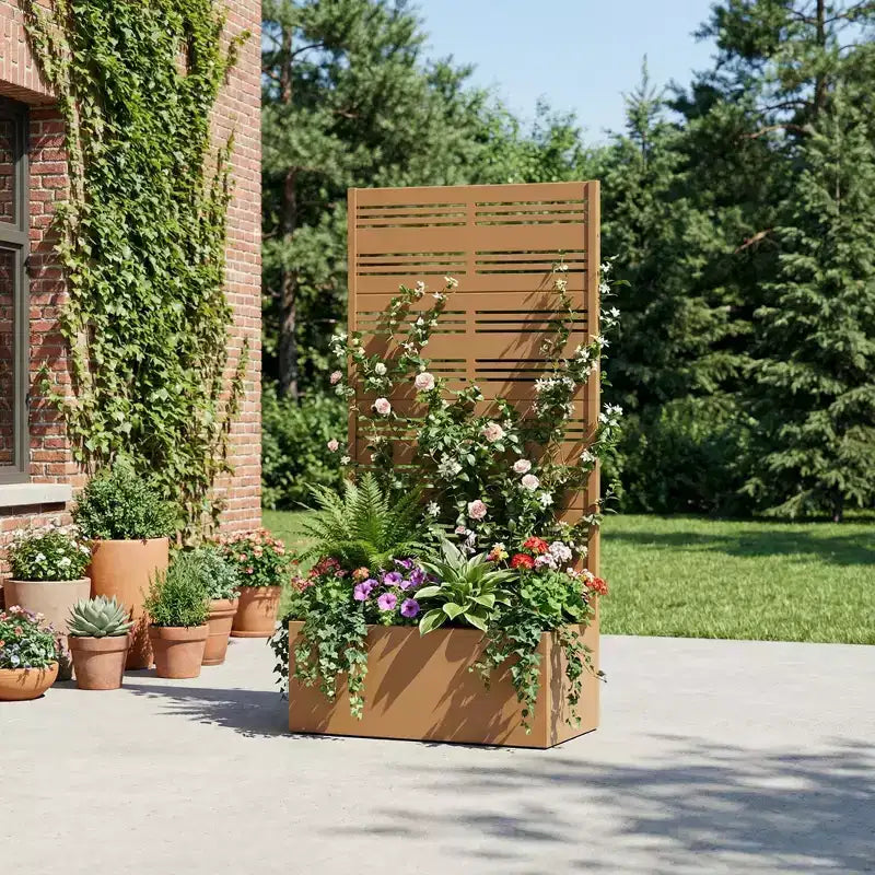 Dovelina Raised Garden Bed with Trellis Metal Planter Box with Privacy Screen for Climbing Plants-59 x 30/60, 47 x 47/94,72 x 35/47/70/94