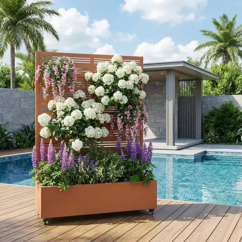 Dovelina Raised Garden Bed with Trellis Metal Planter Box with Privacy Screen for Climbing Plants-59 x 30/60, 47 x 47/94,72 x 35/47/70/94