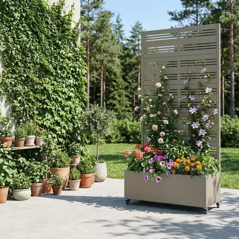 Dovelina Raised Garden Bed with Trellis Metal Planter Box with Privacy Screen for Climbing Plants-59 x 30/60, 47 x 47/94,72 x 35/47/70/94