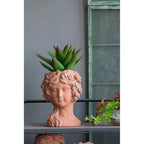 8x9x11.5 Brown Greek Style Bust Planter Indoor Outdoor Decorative Flower Pot for Patio Balcony Porch Entryway Shelf Display