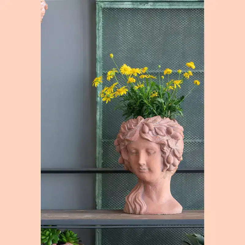 8x9x11.5 Brown Greek Style Bust Planter Indoor Outdoor Decorative Flower Pot for Patio Balcony Porch Entryway Shelf Display