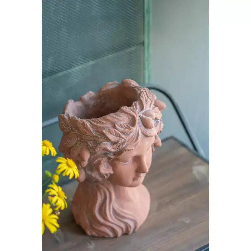 8x9x11.5 Brown Greek Style Bust Planter Indoor Outdoor Decorative Flower Pot for Patio Balcony Porch Entryway Shelf Display