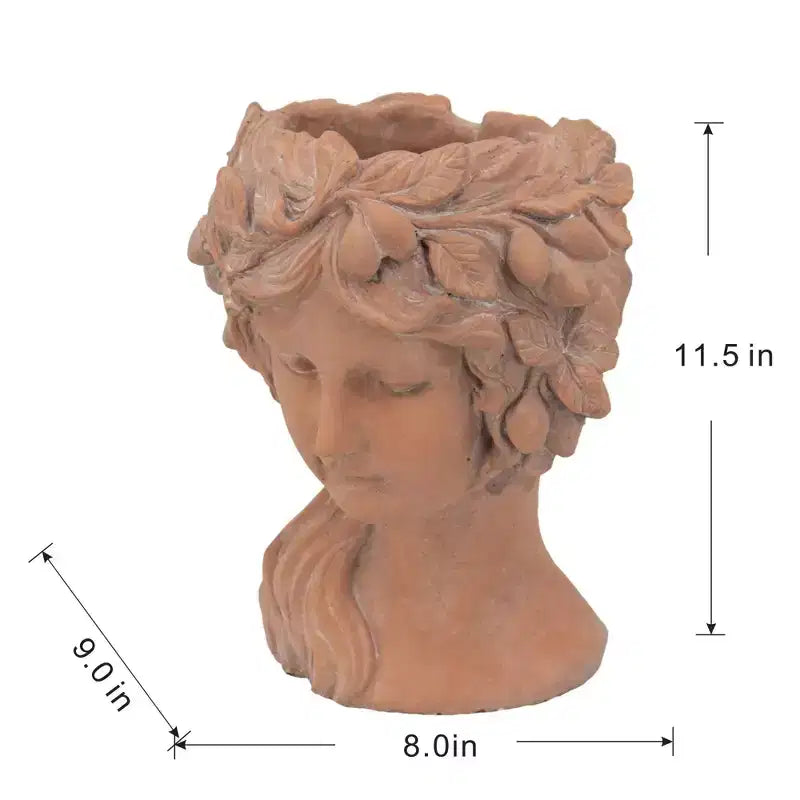 8x9x11.5 Brown Greek Style Bust Planter Indoor Outdoor Decorative Flower Pot for Patio Balcony Porch Entryway Shelf Display