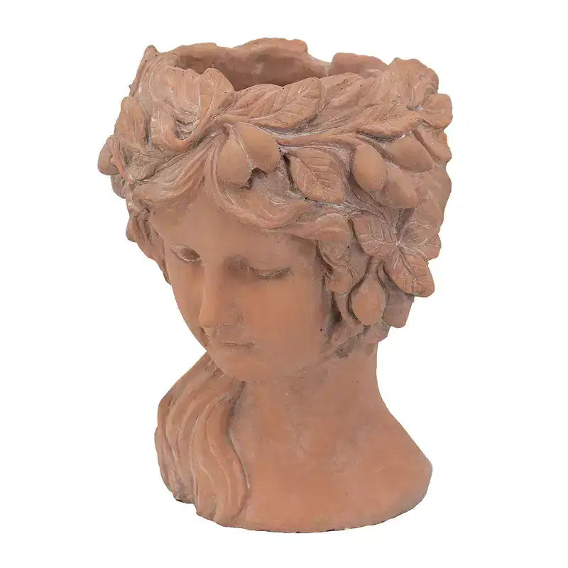 8x9x11.5 Brown Greek Style Bust Planter Indoor Outdoor Decorative Flower Pot for Patio Balcony Porch Entryway Shelf Display