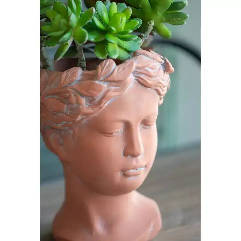 6x9 Brown Visage Bust Planter Indoor Outdoor Decorative Flower Pot for Patio Balcony Porch Entryway Shelf Display
