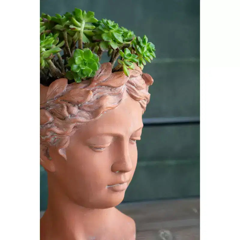 6x9 Brown Visage Bust Planter Indoor Outdoor Decorative Flower Pot for Patio Balcony Porch Entryway Shelf Display