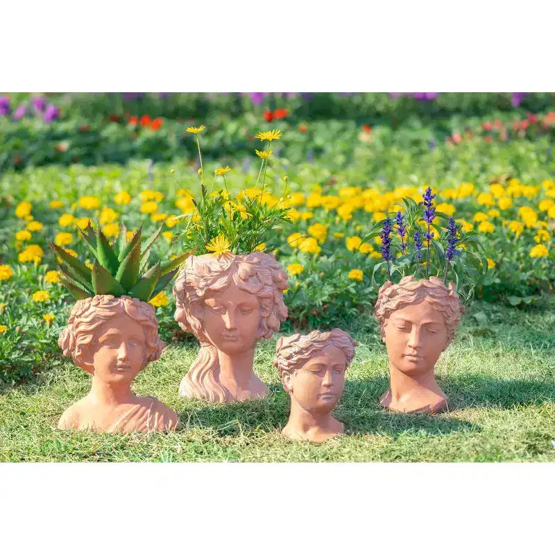 6x9 Brown Visage Bust Planter Indoor Outdoor Decorative Flower Pot for Patio Balcony Porch Entryway Shelf Display