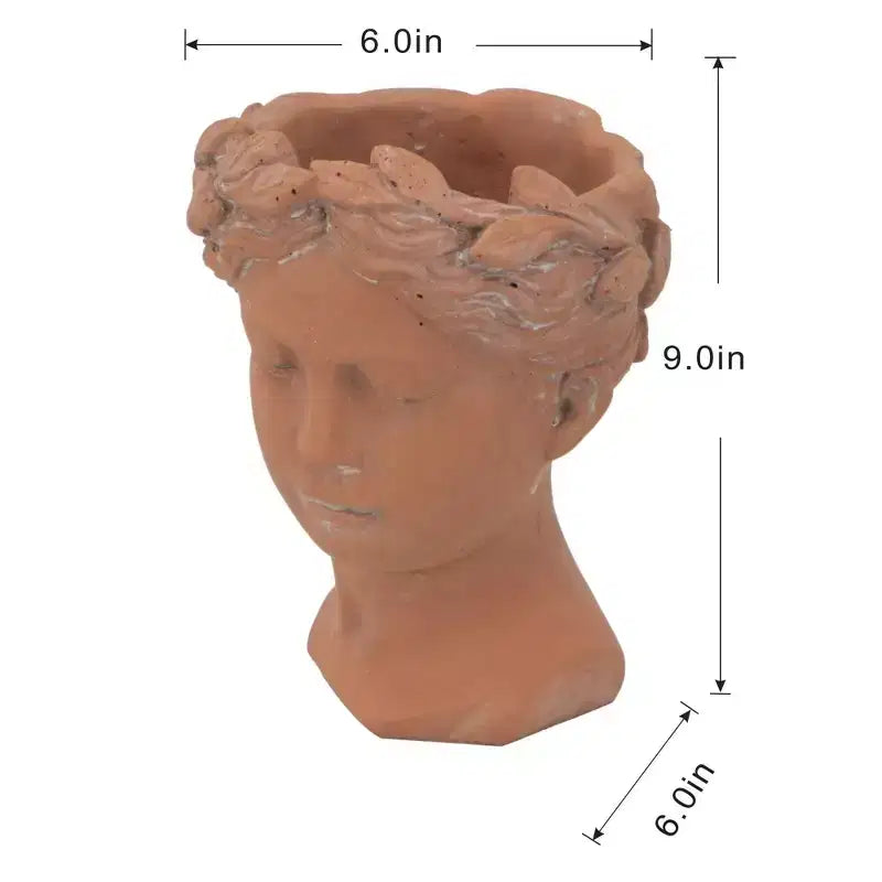 6x9 Brown Visage Bust Planter Indoor Outdoor Decorative Flower Pot for Patio Balcony Porch Entryway Shelf Display