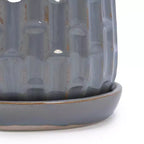 Set of 2 5.71 x 5.31 Gray Ribbed Ceramic Planter Set Indoor Outdoor Flower Pots for Herbs, Flowers & Succulents