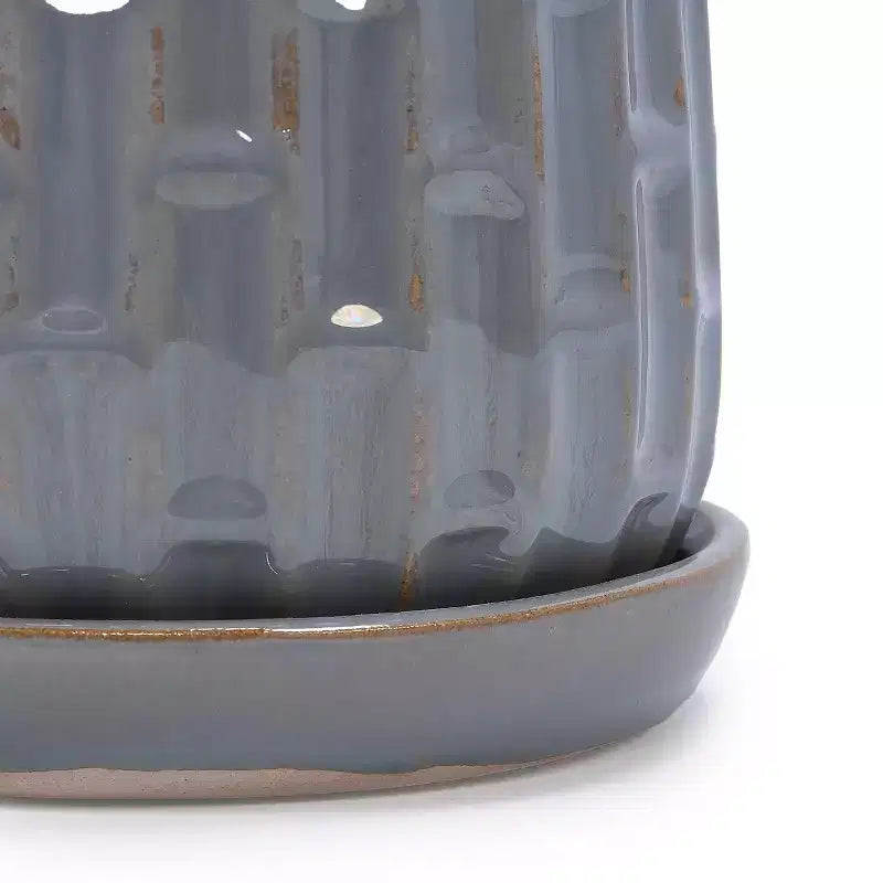 Set of 2 5.71 x 5.31 Gray Ribbed Ceramic Planter Set Indoor Outdoor Flower Pots for Herbs, Flowers & Succulents