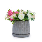 Set of 2 5.71 x 5.31 Gray Ribbed Ceramic Planter Set Indoor Outdoor Flower Pots for Herbs, Flowers & Succulents