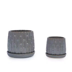 Set of 2 5.71 x 5.31 Gray Ribbed Ceramic Planter Set Indoor Outdoor Flower Pots for Herbs, Flowers & Succulents
