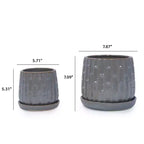 Set of 2 5.71 x 5.31 Gray Ribbed Ceramic Planter Set Indoor Outdoor Flower Pots for Herbs, Flowers & Succulents