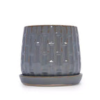 Set of 2 5.71 x 5.31 Gray Ribbed Ceramic Planter Set Indoor Outdoor Flower Pots for Herbs, Flowers & Succulents
