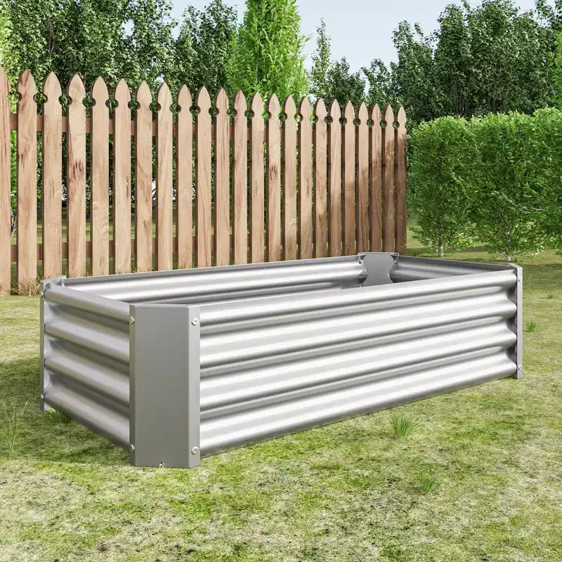 4 x 2 x 1 Silver Metal Raised Garden Bed for Vegetables, Herbs & Flowers for Patio Balcony Porch Entryway Shelf Display