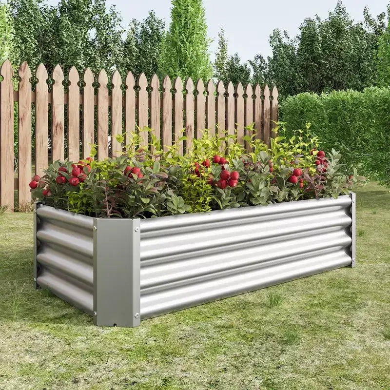 4 x 2 x 1 Silver Metal Raised Garden Bed for Vegetables, Herbs & Flowers for Patio Balcony Porch Entryway Shelf Display