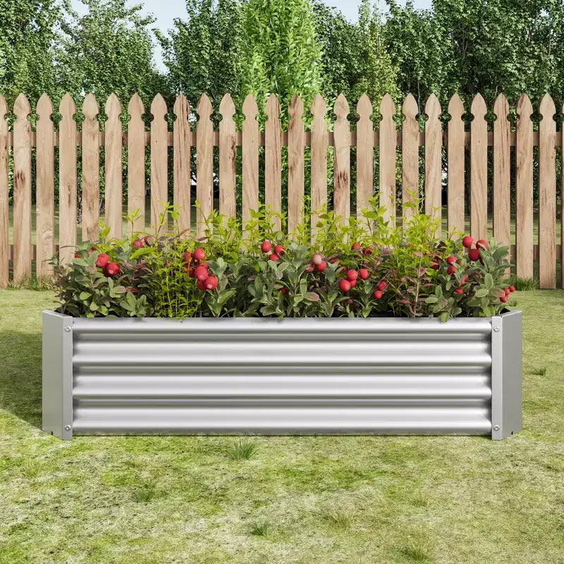 4 x 2 x 1 Silver Metal Raised Garden Bed for Vegetables, Herbs & Flowers for Patio Balcony Porch Entryway Shelf Display