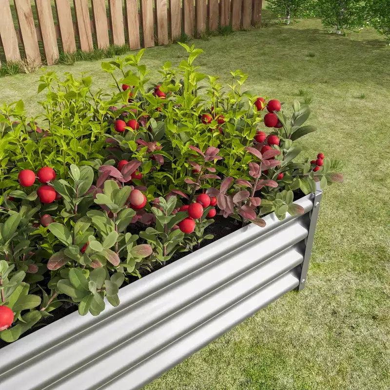 4 x 2 x 1 Silver Metal Raised Garden Bed for Vegetables, Herbs & Flowers for Patio Balcony Porch Entryway Shelf Display