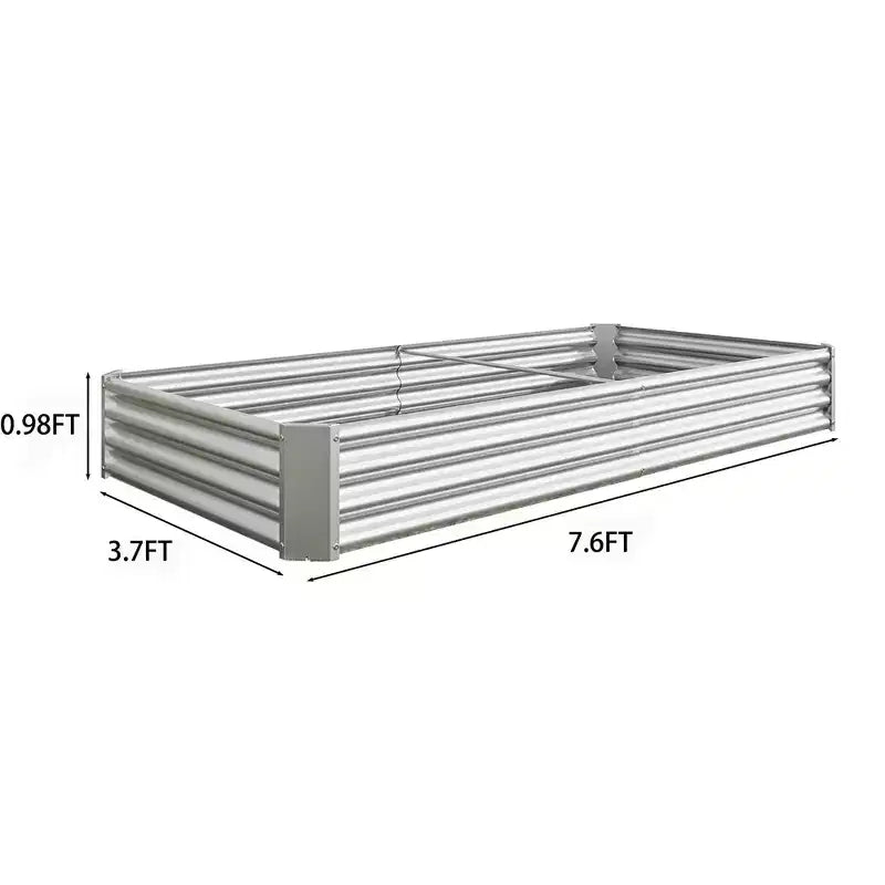 7.6x3.7x0.98 Silver Metal Raised Garden Bed for Vegetables, Herbs & Flowers for Patio Balcony Porch Entryway Shelf Display
