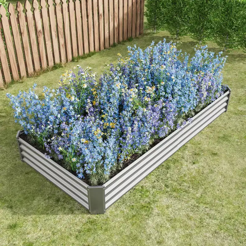 7.6x3.7x0.98 Silver Metal Raised Garden Bed for Vegetables, Herbs & Flowers for Patio Balcony Porch Entryway Shelf Display