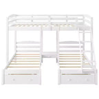 Whisen Triple Bunk Bed, Full over Twin & Twin Bunk Bed with Solid Pine Wood Frame, Storage Drawers, Shelves and Safety Guardrails - White