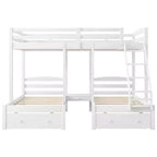 Whisen Triple Bunk Bed, Full over Twin & Twin Bunk Bed with Solid Pine Wood Frame, Storage Drawers, Shelves and Safety Guardrails - White