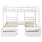 Whisen Triple Bunk Bed, Full over Twin & Twin Bunk Bed with Solid Pine Wood Frame, Storage Drawers, Shelves and Safety Guardrails - White