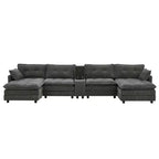 GDFStudio Ara Modern 154 U-Shaped Wooden Corduroy Upholstered Sectional Sofa with Ottoman, USB and Cup Holder