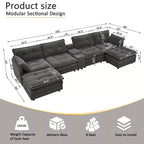 GDFStudio Ara Modern 154 U-Shaped Wooden Corduroy Upholstered Sectional Sofa with Ottoman, USB and Cup Holder