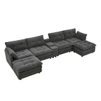 GDFStudio Ara Modern 154 U-Shaped Wooden Corduroy Upholstered Sectional Sofa with Ottoman, USB and Cup Holder