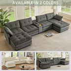 GDFStudio Ara Modern 154 U-Shaped Wooden Corduroy Upholstered Sectional Sofa with Ottoman, USB and Cup Holder