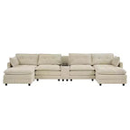 GDFStudio Ara Modern 154 U-Shaped Wooden Corduroy Upholstered Sectional Sofa with Ottoman, USB and Cup Holder