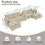 GDFStudio Ara Modern 154 U-Shaped Wooden Corduroy Upholstered Sectional Sofa with Ottoman, USB and Cup Holder