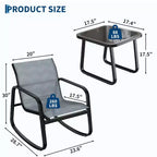 3 Piece Outdoor Rocking Bistro Set with Side Table, Patio Conversation Set with 2 Breathable Mesh Rocking Chairs, All-Weather Porch Furniture