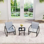 3 Piece Outdoor Rocking Bistro Set with Side Table, Patio Conversation Set with 2 Breathable Mesh Rocking Chairs, All-Weather Porch Furniture