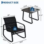 3 Piece Outdoor Rocking Bistro Set with Side Table, Patio Conversation Set with 2 Breathable Mesh Rocking Chairs, All-Weather Porch Furniture