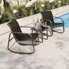 3 Piece Outdoor Rocking Bistro Set with Side Table, Patio Conversation Set with 2 Breathable Mesh Rocking Chairs, All-Weather Porch Furniture