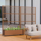 Metal Privacy Screen Trellis Planter with Raised Garden Bed Freestanding Privacy Screen Planter with Lockable Wheels Movable Outdoor Indoor Planter