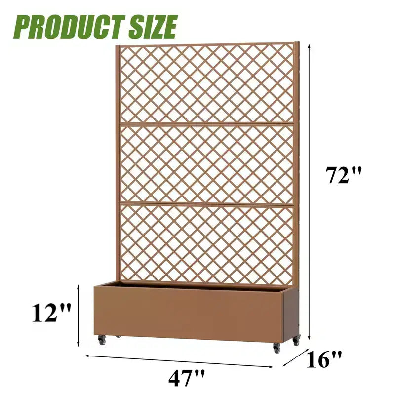 Metal Privacy Screen Trellis Planter with Raised Garden Bed Freestanding Privacy Screen Planter with Lockable Wheels Movable Outdoor Indoor Planter