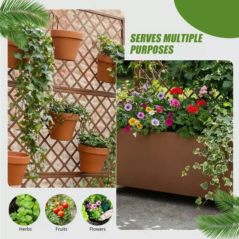 Metal Privacy Screen Trellis Planter with Raised Garden Bed Freestanding Privacy Screen Planter with Lockable Wheels Movable Outdoor Indoor Planter