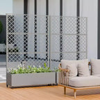 Metal Privacy Screen Trellis Planter with Raised Garden Bed Freestanding Privacy Screen Planter with Lockable Wheels Movable Outdoor Indoor Planter