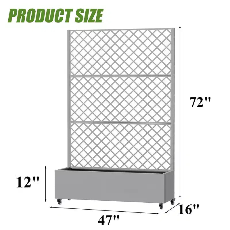 Metal Privacy Screen Trellis Planter with Raised Garden Bed Freestanding Privacy Screen Planter with Lockable Wheels Movable Outdoor Indoor Planter