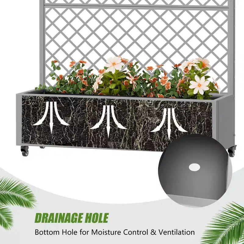 Metal Privacy Screen Trellis Planter with Raised Garden Bed Freestanding Privacy Screen Planter with Lockable Wheels Movable Outdoor Indoor Planter